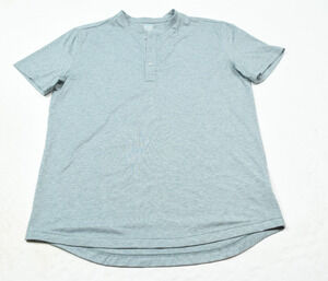 MYLES Performance Henley Shirt Mens Large Blue Heather Short Sleeve Stretch